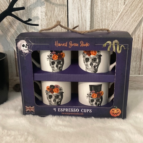 Harvest Green Studio Skull and Floral Espresso Cups - Picture 1 of 4